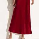 Women's Satin High Waisted Side Split Maxi Skirt Elastic Waistband Long Silk Skirts A-Line Skirts for Women (Red, L)