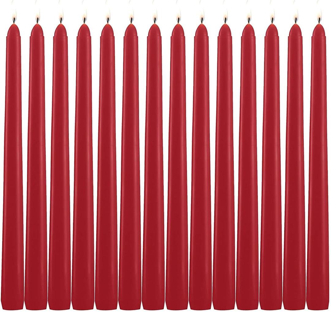 14 Pack Tall Red Taper Candles - 10 Inch Red Dripless, Unscented Dinner Candle - Paraffin Wax with Cotton Wicks - 8 Hour Burn Time.