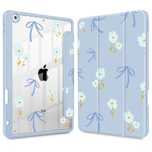 Mektron Printed Case for iPad 10.2 Inch, iPad 9th Gen 2021/8th Gen 2020/7th Gen 2019 Tablet Case, Buit in Pencil Holder with Shockproof Cover Clear Shell + Trifold Stand, Colorful Cacti
