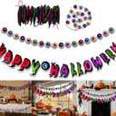 Pre-Strung Happy Halloween Banner, 9.8FT Felt Garland with 3D Eyeballs for Halloween Decorations, 2Pcs Indoor Banner for Mantle Indoor Fireplace Window Wall Home Party Decor