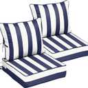22x22 Outdoor Chair Cushions Set of 2, Waterproof Deep Seat Cushions for Patio Furniture with Removable Cover, Fade Resistant 4'' Outdoor Seat Cushion with Ties Handle for Sofa Couch, Blue Stripe, 22x22x4in-2Set