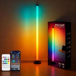 Led Corner Floor Lamp USB Powered with App & Remote Control, IC+RGBW Color Changing Led Lamp Music Sync, Timer Setting, Standing Lamps for Living Room Lamp Bedroom Gaming Room, 1 Pack