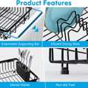 Expandable Stainless Steel Dish Drying Rack Over The Sink For Small Kitchen, Counter Space Saving Compact Black Metal Plate Drain Strainer, Adjustable Hanging In Sink Rust Proof Wire Dryer Holder