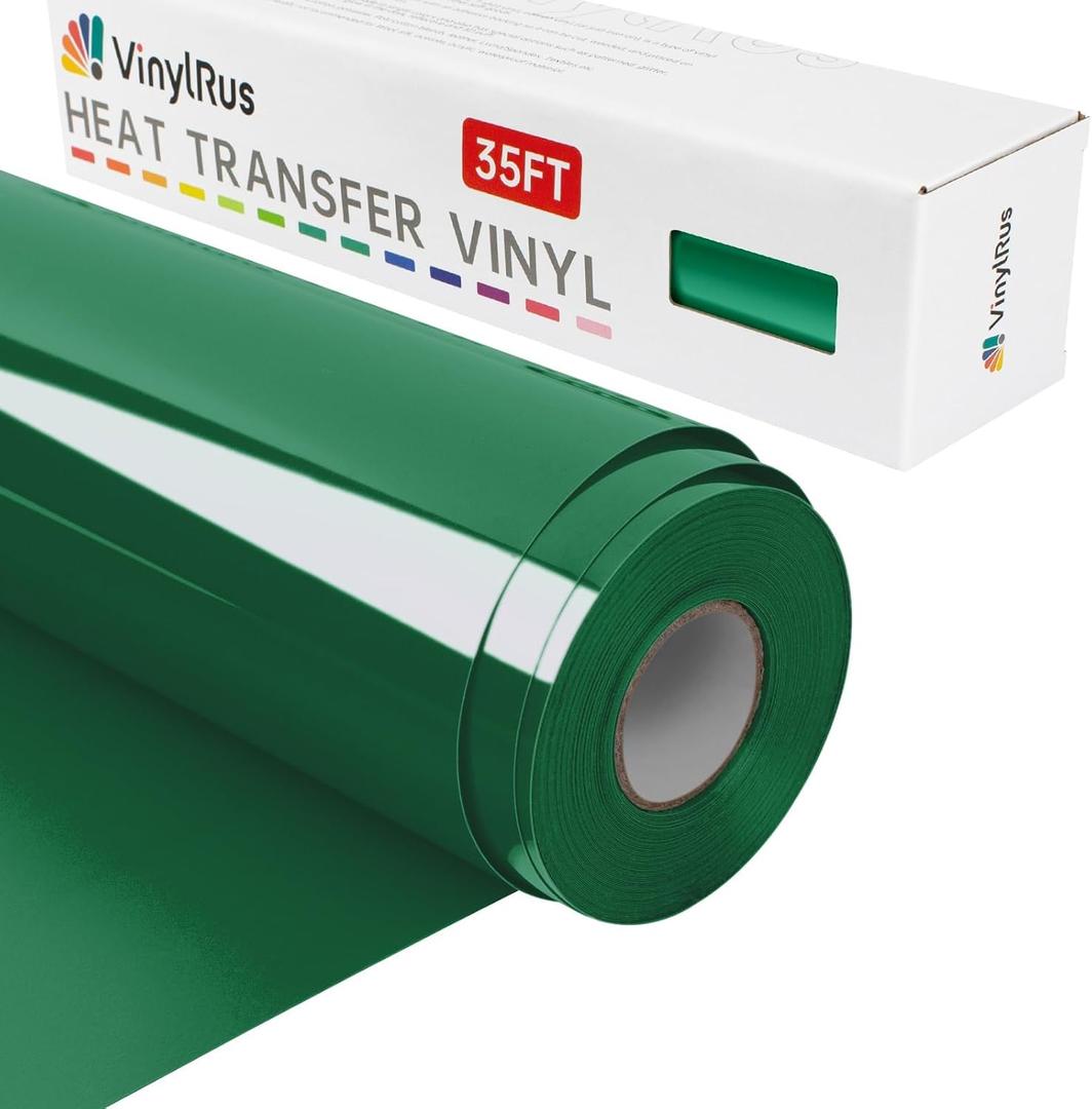 VinylRus Heat Transfer Vinyl-12 x 35FT Green Iron on Vinyl Roll for Shirts, HTV Vinyl for Silhouette Cameo, Easy to Cut & Weed