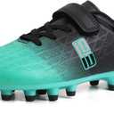 brooman Kids Firm Ground Soccer Cleats Boys Girls Athletic Outdoor Football Shoes (4 Big Kid, Black/Green)