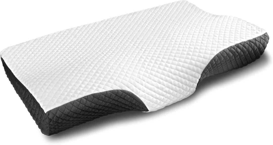 EPABO Contour Memory Foam Pillow Orthopedic Sleeping Pillows, Ergonomic Cervical Pillow for Neck Pain - for Side Sleepers, Back and Stomach Sleepers, Free Pillowcase Included (Firm & Queen) (Queen(24*15*4.8 inches), Dark Grey)