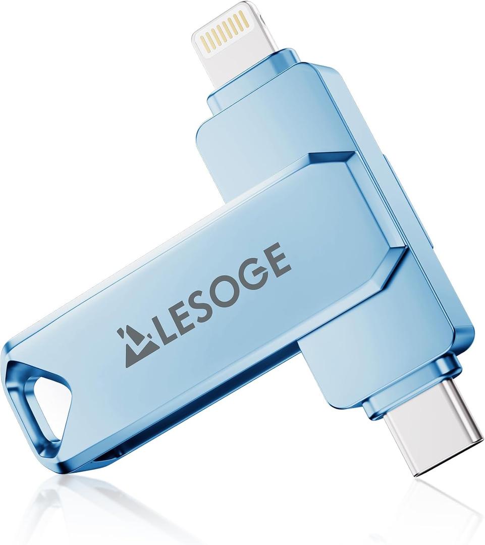 MFi Certified 256GB Flash Drive for iPhone Photo Stick Thumb Drive, USB Memory Stick iPhone Flash Drive for Photos, High Speed Jump Drive External Storage for iPhone/iPad/Android/PC (Light Blue)