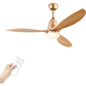 52 inch Champagne Gold Luxury Style Ceiling Fan with Light Solid Wood Blade Noiseless Reversible Motor Dimmable Light Memory Living Room and Bedroom Ceiling Fan (Golden04) (Gold)