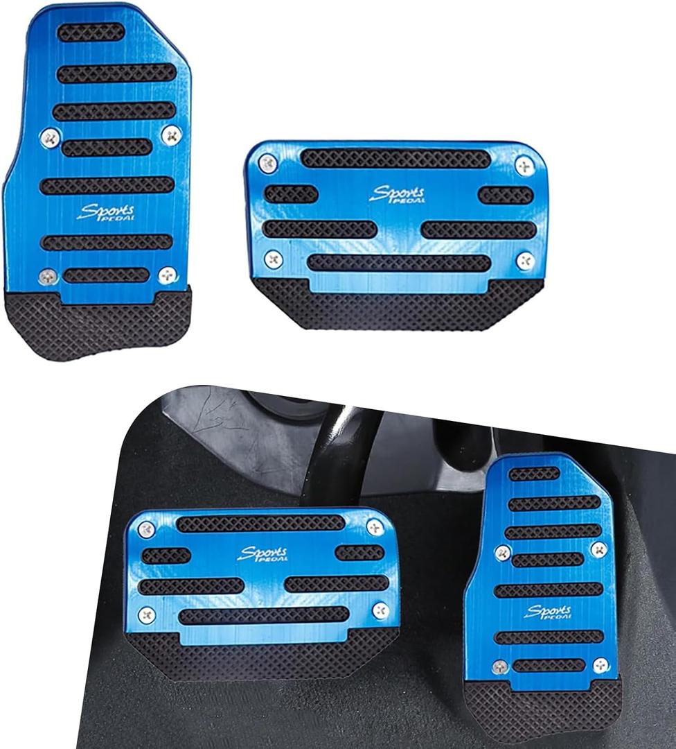 2 PCS Car Accelerator Brake Pedal Kit, Metal Rubber Sports Style Non-Slip Wear-Resistant Pedal Modification Pedal, Car Replacement Parts, for Most Automatic Transmission Vehicles (Blue)