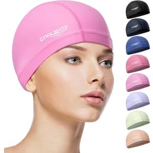 3 x COOLMATE Fabric Swim Cap for Women, Men & Kids Silicone Water Resistant Layer, Lightweight Cloth Cap for Pool & Lap Swimming Non-Slip Comfortable Fit, Gift for Swimmers (1 Pack)