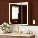 30x32 Premium Gold Framed Led Medicine Cabinet Mirror for Bathroom, 3-Color/Dimmable, Anti-Fog, Plug-in & Hardwired, Surface Mount & Recessed, Centered Outlets & USB Ports, Magnetic Area