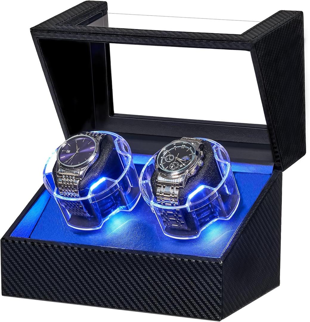 ANWBROAD Watch Winder for Automatic Watches, Double Automatic Watch Winder Box with Quiet Japanese Motor, 4 Modes Dual Watch Winder with LED Light, Type-C Adapter, UJWW016C