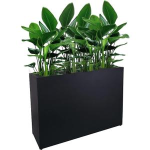 Metal Tall Long Planter Box Large Rectangular Planter Flower Pot with Drainage Holes for Indoor Outdoor Deck Porch Garden Home Patio Front Door (Black, M)