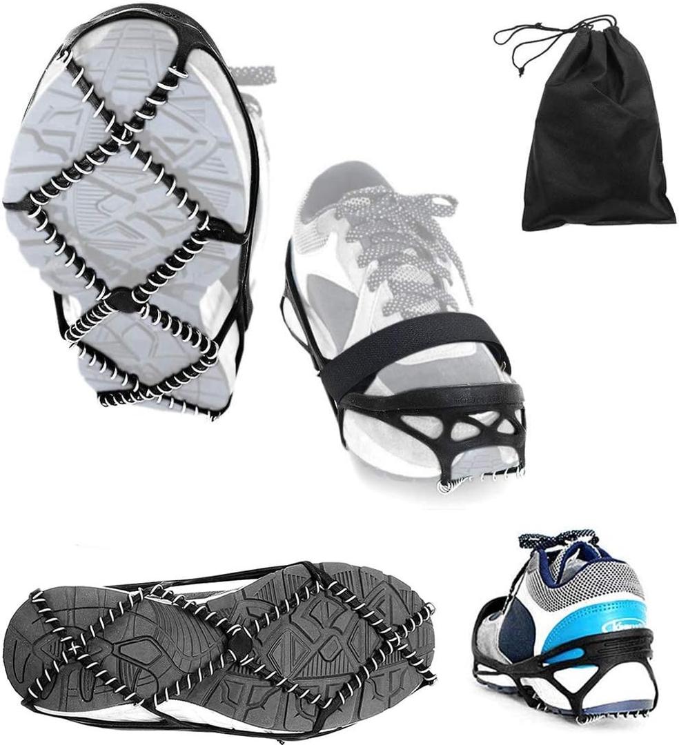 Ice Cleats, Highly Elastic Traction Cleats Grippers with Magic Tape Straps and Storage Bag, Anti Slip Walk Traction Cleats for Hiking Walking on Snow and Ice (L: Women10-15/Men9-13/foot length 255-297mm)