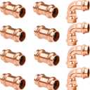WHK 1/2" Copper Press Propress x 1/2" Pro Press Coupling Adater Fittings 8 Packs with 90 Degree Elbow 4 Packs use for Connect From Cooper to Cooper Pipe(Lead-Free,No Stop)