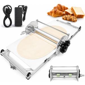 Electric Foldable Dough Sheeter, 51.18"×22.44" Working Surface, Commercial Stainless Steel Dough Roller, 10 Adjustable 2-30mm Thickness Heavy Duty Pasta Machine for Bakery Pizza Croissant Pastry