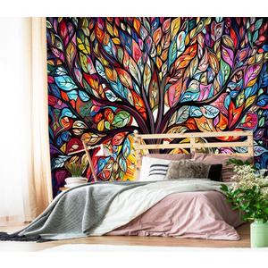 XMPMBM-Vintage Abstraction Art Forest backsplash Large Decorative Wallpaper Colorful Graffiti Tree Bedroom Bathroom wall Mural- W 154" X H 105"（112 Square Foot）