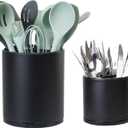 LIBODOUR Kitchen Utensil Holder Extra Large Rotating For Counter Organizer Stainless Steel Storage Cooking Silverware Caddy 3 Compartment Flatware Spoon Spatula Tool Cutlery Container2 Set Black
