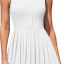 ATTRACO Women Tennis Dresses Ribbed Polo Golf Dress Half Zip Pleated Workout Dress with Built in Shorts and Bra (Medium, White)