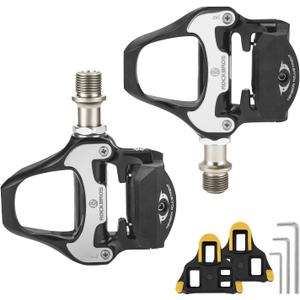 ROCKBROS Road Bike Pedals Lightweight Clipless Bicycle Pedals with Cleats Set Compatible with SPD-SL System (Black-alloy body)