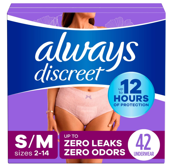 Always Discreet Adult Incontinence Underwear for Women and Postpartum Underwear, Small/Medium, Up to 100% Bladder Leak Protection, 84 Count (2 Packs of 42) XXL