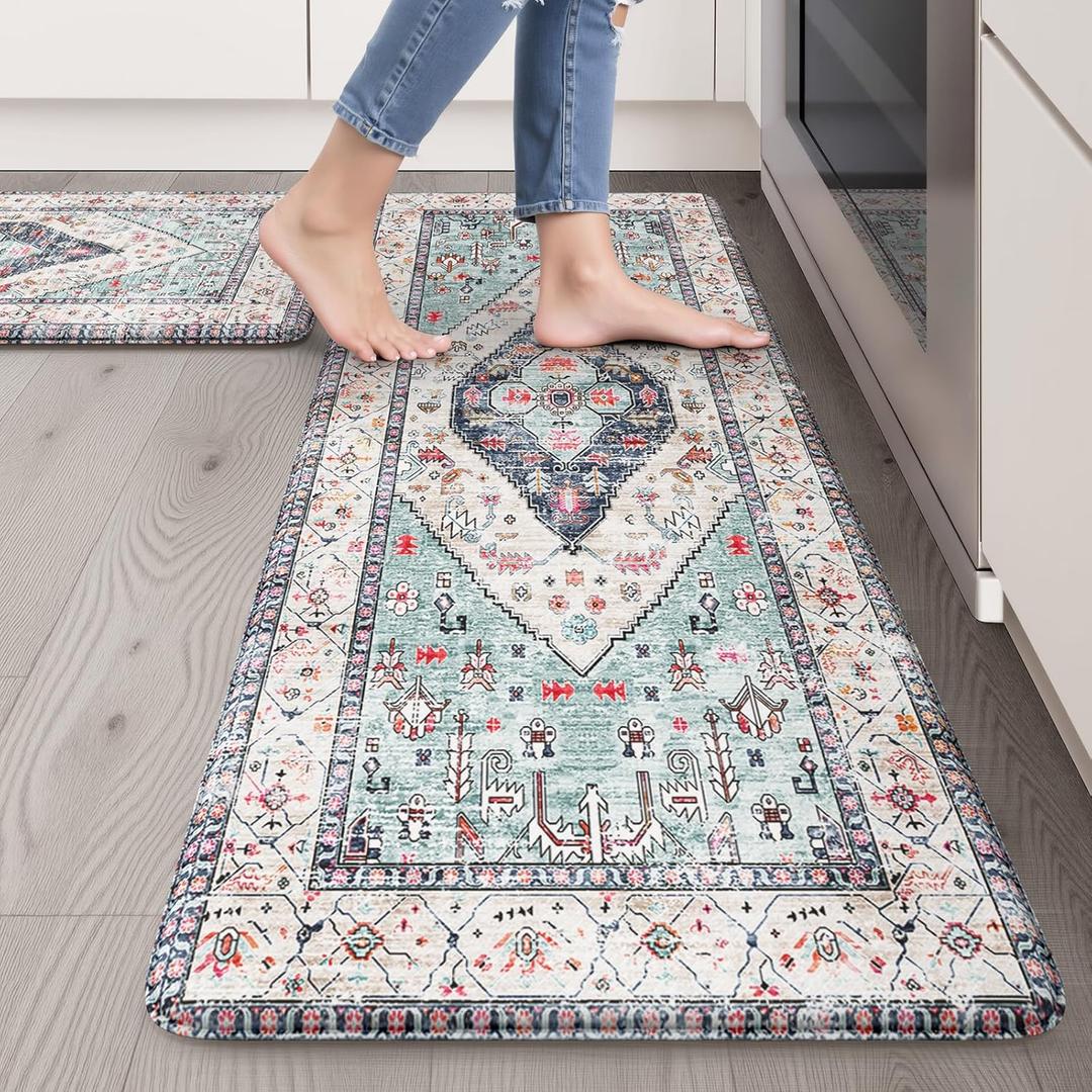 Anti Fatigue Mats for Kitchen Floor Set of 2, Waterproof Non-Skip Kitchen Rugs,Ergonomic Kitchen Floor Mats Cushioned,Comfort Foam Standing Mat for Office,Laundry Room,Sink,Counter, Desk(Blue) (17.3" x 47 "+ 17.3" x 29 ")