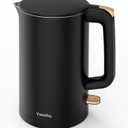 Electric Kettle, Double Wall 1.7L Stainless Steel Cool Touch, Water Boiler & Heater, 1500W Hot Tea Pot, Boil Dry Protection & Cordless Base, BPA-Free, Black