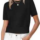 ANRABESS Womens Short Sleeve Sweaters Cropped Crew Neck Business Casual Lightweight Sweater Tops 2026 Spring Summer Outfits, Medium