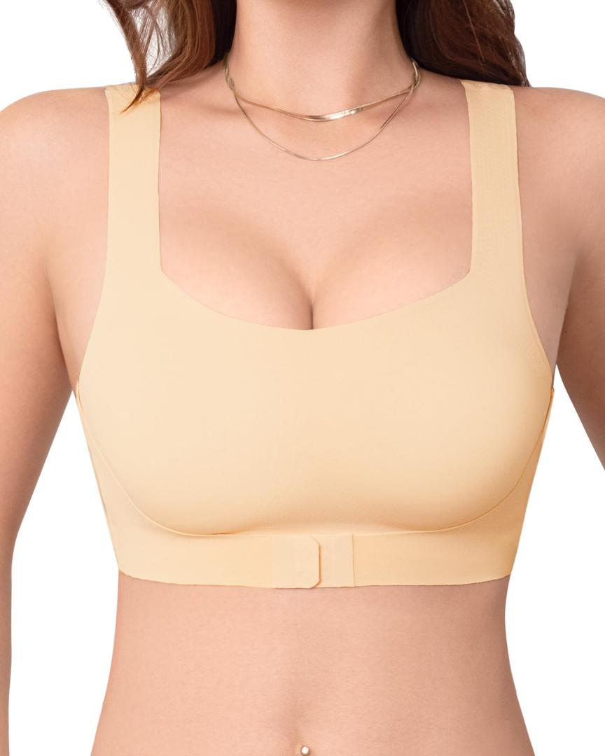Derisaly Womens Seamless Bra Wireless Pullover Push Up Bras Front Closure Supportive Vest Bralette Full Coverage Tshirt Bra (Skin, S) (S)