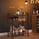 Joaxswe Bar Cart, Home Bar Serving Cart with 2-Tier Shelf,Rolling Beverage Cart with Wheels,Mobile Kitchen Shelf,Modern Black Drink Cart with Rack and Glass Holder for Kitchen,Dinning Room