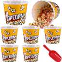 Roshtia 6 Pieces Plastic Popcorn Containers Reusable Buckets 75 oz Popcorn Boxes Bowl with Scoop Retro Style Red Plastic Scoop Set for Movie Theater Night(Classic)