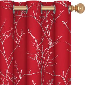 Deconovo Christmas Red Curtains, Blackout Drapes, Soundproof Curtain, Silver Print, 42 x 63 Inch Long, 2 Panels, Machine Washable Window Panel for Living Room Bedroom Festival Party Decoration Kitchen (Red/Tree Branch)