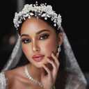 Bride Headband, Pearl Adorned Wedding Hair Pieces for Brides, Flower Girl Hair Accessory (Silver1)