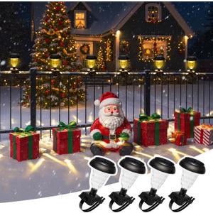 Solar Christmas Fence Lights Outdoor Decor, Waterproof Patio Lights with Warm White Color for Holiday & Halloween Decor, for Fence, Trampoline, Stairs, Yard, Pathway, 4 Pack