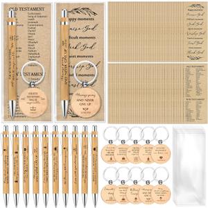 Lincia 10 Sets Bulk Christian Gifts for Women Men Religious Pens Bible Verse Bamboo Pens Bookmarks and Keychains Inspirational Religious for Church Sunday School Teacher Gifts Fathers Day