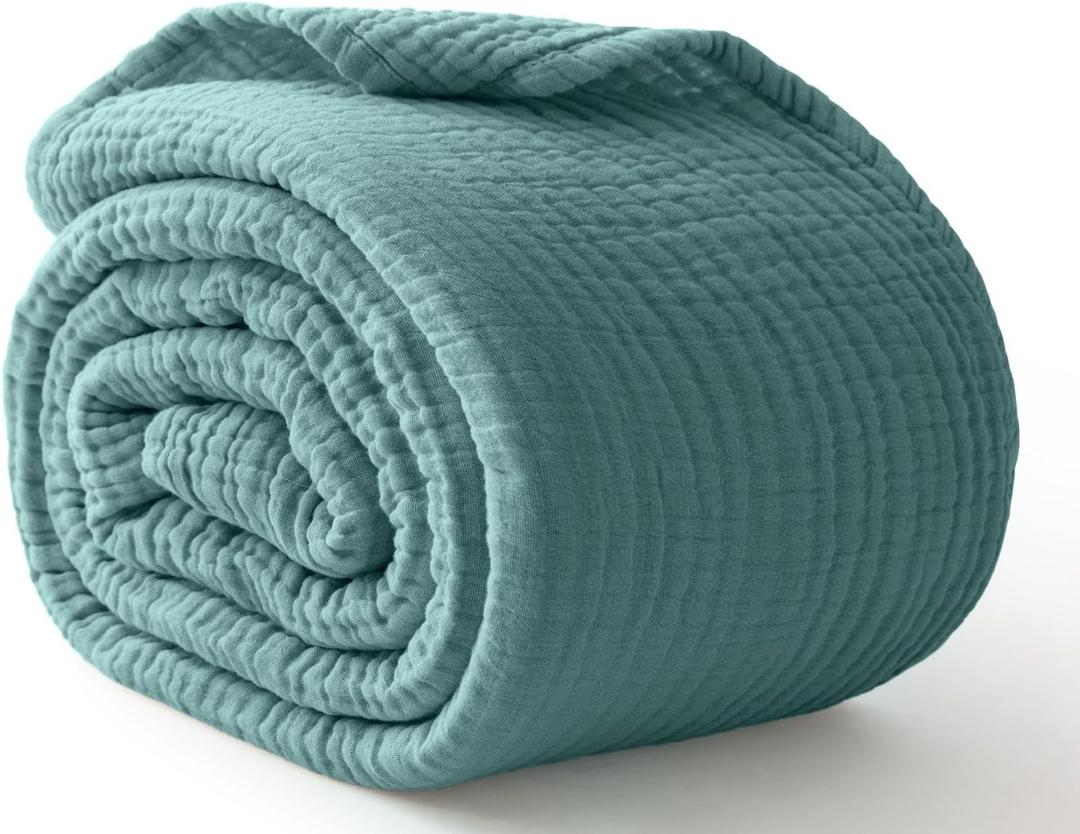 100% Cotton Muslin Blanket Twin 60" x 80", Breathable and Lightweight Cotton Twin Blankets for Couch, Soft Cooling Summer Gauze Blanket for Adults All Season, Teal Blue