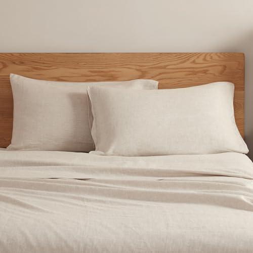 DAPU 100% Linen Pillowcases 20x40 Inches Pillow Cases (Pack of 2) with Envelope Closure, Stone Washed Breathable and Cooling (Natural Linen, King)