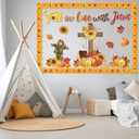 5 x Fall Bulletin Board Ddcorations Set Christian Religious Fall in Love with Jesus Bulletin Boards Decoration Sunflower Pumpkin Cross Christian Theme Cutouts for Classroom Library Home Window Wall Decor