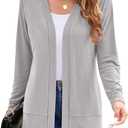 Womens Casual Lightweight Long Sleeve Cardigan Flowy Soft Open Front Knit Cardigan Sweaters (Gray, M)
