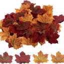 PATIKIL Artificial Leaves, 200 Pcs Mixed Fall Maple Autumn Fake Leaf for Wedding Party Thanksgiving Halloween Decoration, 4 Assorted Color