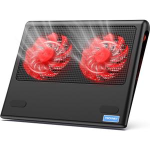 TECKNET Laptop Cooling Pad - 12"-15.6" Laptops Cooler, Powerful Cooler and Ultra Quiet for Gaming Laptops Pad, 2 Wind Speed Adjustable, USB A & C Powered Cooler Stand with Laptop Fan LED (Red)