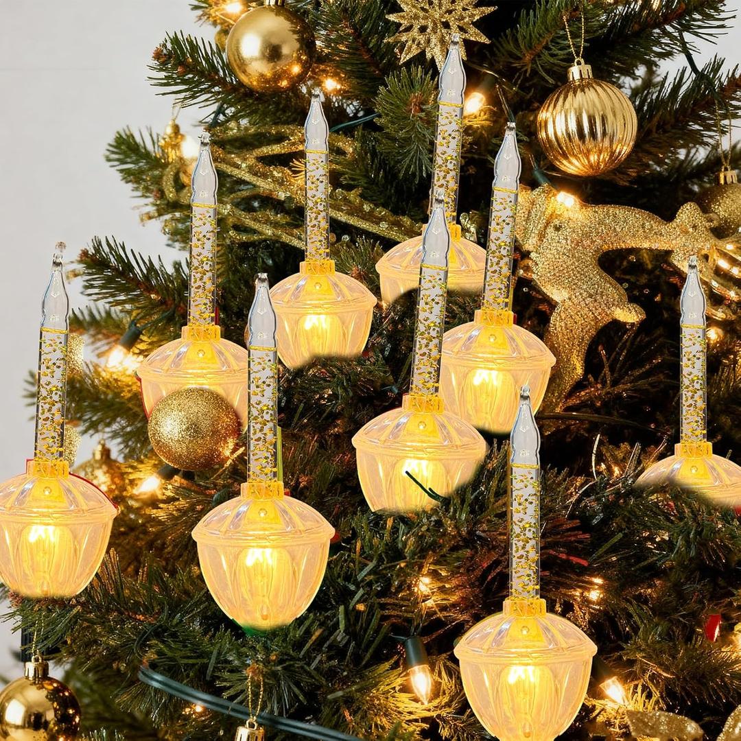 8.8Ft Vintage Christmas Bubble Lights, Outdoor Tree Lights with 10 Gold Glitter Bulbs, C7/E12 Candelabra Base, 5W String Lights with Gold Liquid Great for Indoor Xmas Celebrations Decorations (Clear/Golden Onion)