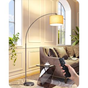 EDISHINE Dimmable Mid Century Modern Floor Lamp with Remote, Tall Arc Standing Lamps with Adjustable Drum Shade, Standing Corner Light for Living Room, Bedroom, Dining Room, Bronze