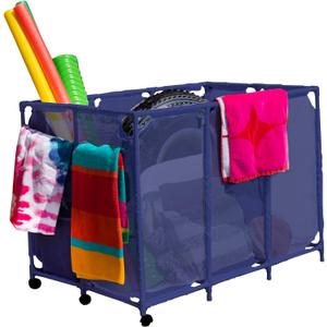 Modern Blue Pool Storage Bin - XX-Large | Nylon Mesh Basket Organizer For Your Goggles, Beach Balls, Floats, Swim Toys & Accessories | Air Dry Quickly & Easily Roll To Your Home Garage or Shed, Blue