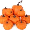 9PCS Fall Pumpkin Decor - Plastic Artificial Fake Pumpkins Used for Home Party Outdoor Decor and Thanksgiving Decorations(Orange)
