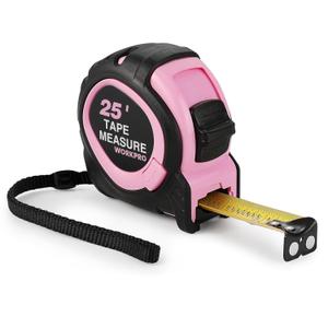 WORKPRO 25-FT Tape Measure with Fractions, 3 Brakes Retractable Measuring Tape, Compact Measurement Tape with Magnetic Hook, Nylon Coating Blade Accuracy 1/32, Pink