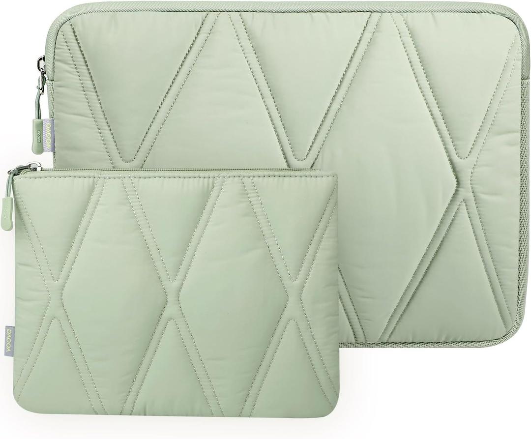 Voova Puffy Laptop Sleeve Case 15.6 16 Inch Compatible with MacBook Pro 16 M1/M2/M3/M4 Max 2019-2025, 15.6-16 Hp Lenovo Acer Asus, Cute Computer Cover Bag with Accessories Pouch,Mint Green