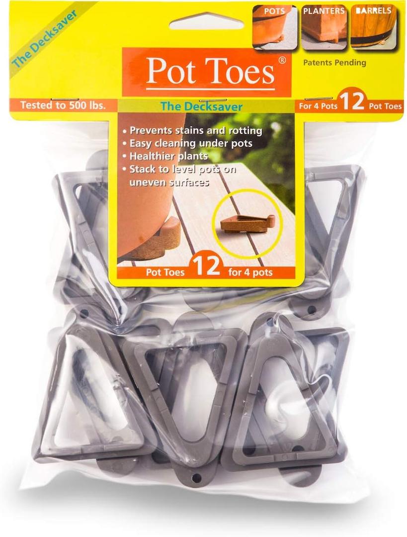 Bosmere Pot Toes, Plant Pot Risers for Indoor and Outdoor, Prevent Stains and Rotting on Wood, Cement, and Tile - Dark Gray (Pack of 12)