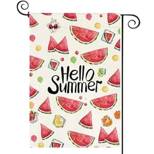 Baccessor Spring Summer Garden Flag Watermelon Fruits Small Yard Flag 12.5 x 18 Inch Double Sided Burlap Hello Summer Welcome Flag for Outside Outdoor Decor