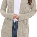 Yincro Womens Lightweight Cardigan Long Sleeve Open Front Casual Sweater Cardigans with Pockets (Beige, XL)